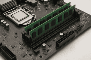 Computer motherboard with two memory modules installed in dual channel configuration