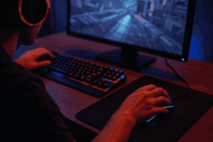 Person using a computer accessory for design and gaming
