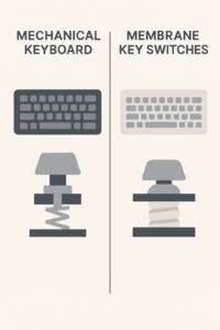 Close-up of key switch differences between mechanical and membrane models