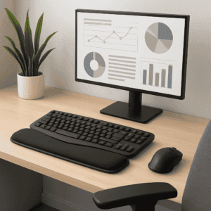 Office workstation with an ergonomic input device and wrist support