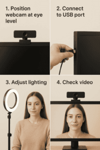 Gaming desk setup with a streaming webcam and ring light for live broadcasts