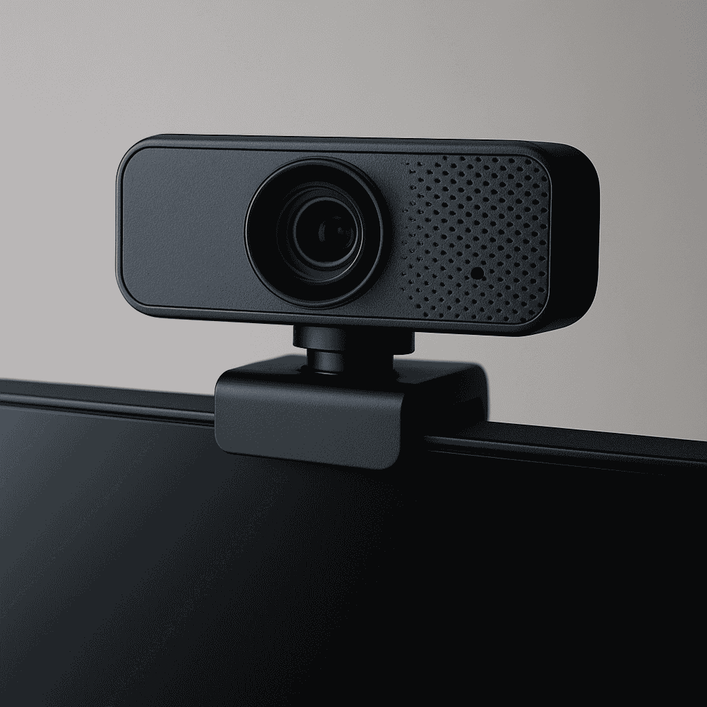High-resolution webcam placed on top of a computer monitor for video calls