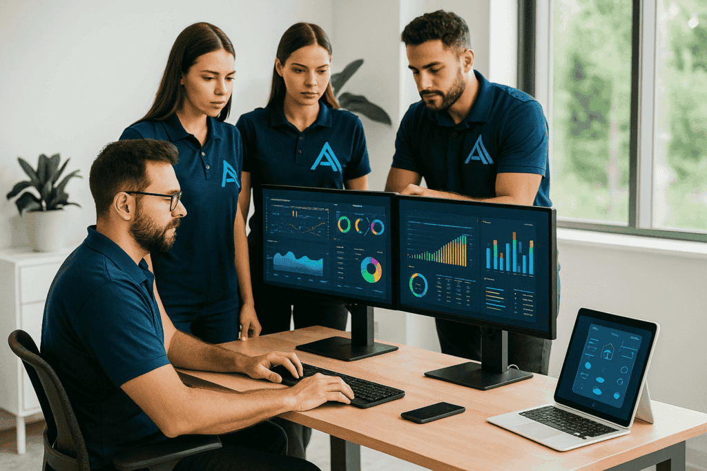 IT experts from All Tech Solutions integrating computer screens and smart devices