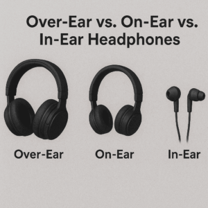 Comparison chart of over-ear, on-ear, and in-ear headphones.