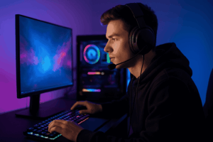 Modern wireless noise-canceling headphones on a clean background.