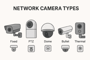Comparison of fixed, PTZ, dome, bullet, and thermal network cameras.