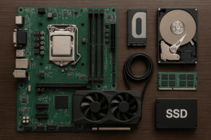 Close-up diagram of a CPU chip with labeled parts