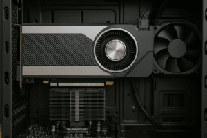 Modern GPU with cooling fans and RGB lighting